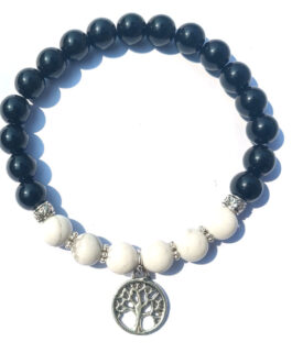 Black Agate White Pine Buddha Bead Energy Stone Bracelet