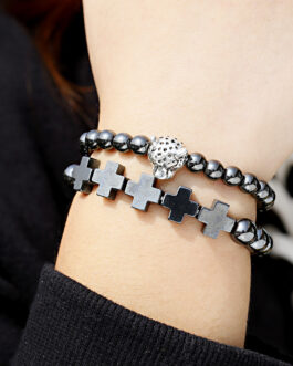 European And American Colored Cross Frosted Stone Bracelet