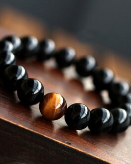 Natural Black Onyx With Stone Tiger Eyes Energy Bracelet