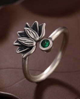 Lotus Glazed Mosaic Opening Sterling Silver Ring