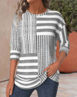 Print European And American Printed Complex Long Sleeve Top