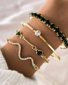 Fashion Green Grandmother Diamond Stretch 4-piece Bracelet Set