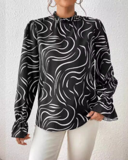 Women’s Water Ripple Printed Long-sleeved Top