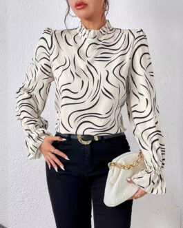 Women’s Water Ripple Printed Long-sleeved Top