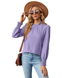 Women’s Lace Collar Lantern Sleeve Loose Pleated T-shirt