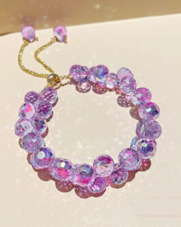 White Purple Crystal Clear Adjustable Bracelet