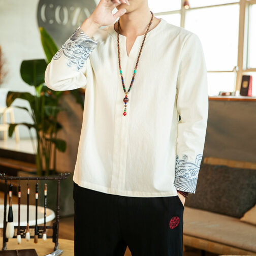 Linen Men's Embroidered Long Sleeve - Image 2