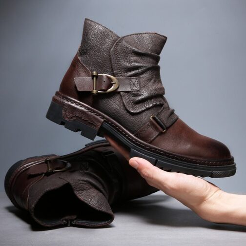 Retro Wrinkle Genuine Leather Mens Boots - Image 4