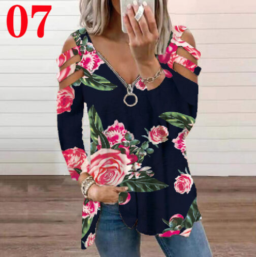 Long Sleeve Low Cut Printed Strap Long Sleeve T-Shirt - Image 5