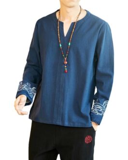 Linen Men’s Embroidered Long Sleeve