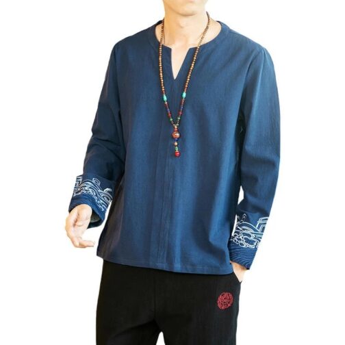 Linen Men's Embroidered Long Sleeve