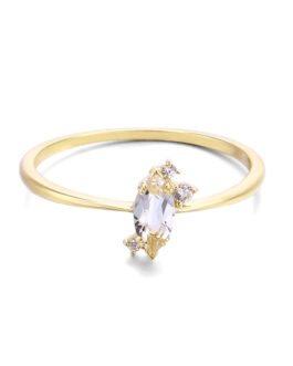 9K Gold Shaped Natural Energy White Crystal Zircon Ring Female