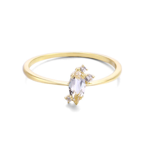 9K Gold Shaped Natural Energy White Crystal Zircon Ring Female