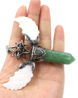 Natural Crystal Big Hexagonal Column Angel Wing Magic Tool Aura Pendant