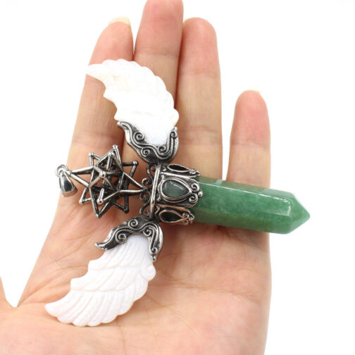 Natural Crystal Big Hexagonal Column Angel Wing Magic Tool Aura Pendant