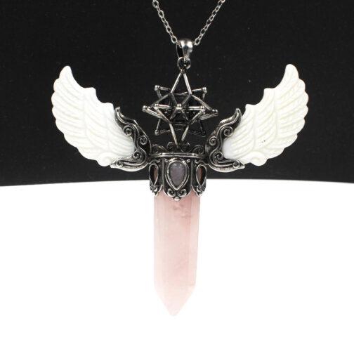 Natural Crystal Big Hexagonal Column Angel Wing Magic Tool Aura Pendant - Image 6