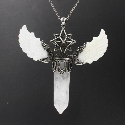 Natural Crystal Big Hexagonal Column Angel Wing Magic Tool Aura Pendant - Image 5