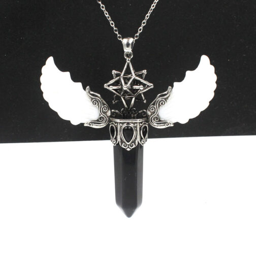 Natural Crystal Big Hexagonal Column Angel Wing Magic Tool Aura Pendant - Image 10