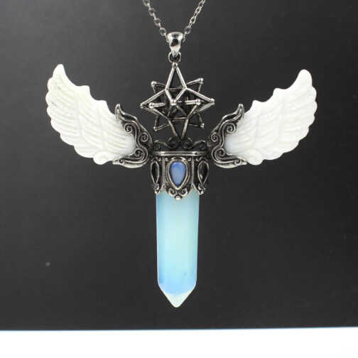 Natural Crystal Big Hexagonal Column Angel Wing Magic Tool Aura Pendant - Image 9