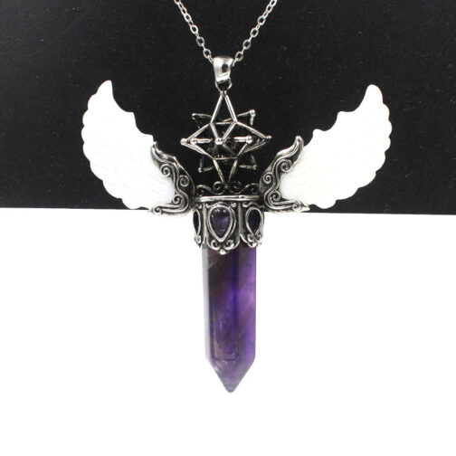 Natural Crystal Big Hexagonal Column Angel Wing Magic Tool Aura Pendant - Image 7