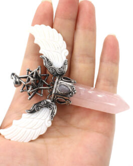 Natural Crystal Big Hexagonal Column Angel Wing Magic Tool Aura Pendant