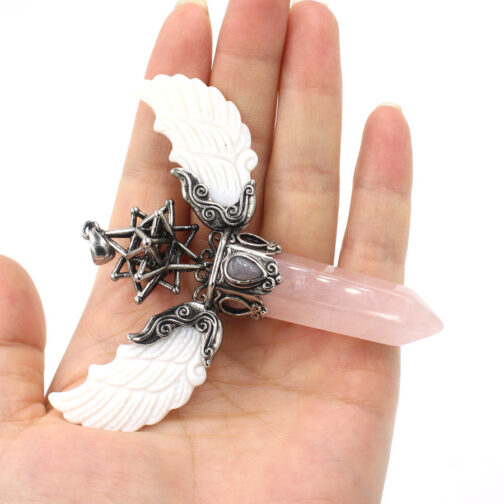 Natural Crystal Big Hexagonal Column Angel Wing Magic Tool Aura Pendant - Image 2