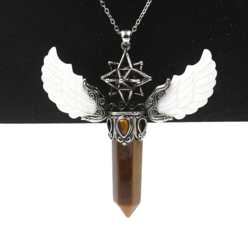 Natural Crystal Big Hexagonal Column Angel Wing Magic Tool Aura Pendant - Image 4