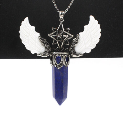 Natural Crystal Big Hexagonal Column Angel Wing Magic Tool Aura Pendant - Image 3