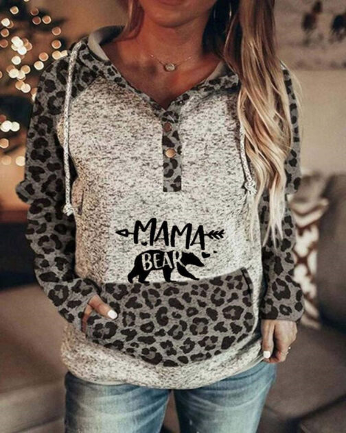 Long Sleeve Printed Bear Girl Hooded Sweatshirt