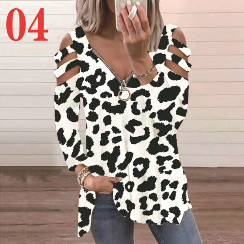 Long Sleeve Low Cut Printed Strap Long Sleeve T-Shirt - Image 6