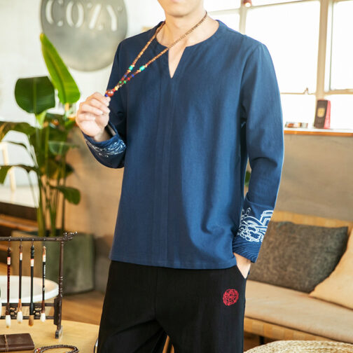 Linen Men's Embroidered Long Sleeve - Image 3