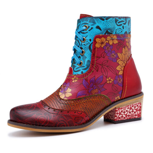 Casual Retro Ethnic Boots Lace Printing Dark Pattern Cowboy Boot - Image 6