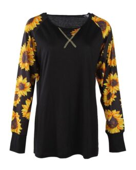 Printed Sunflower Long Sleeve Top