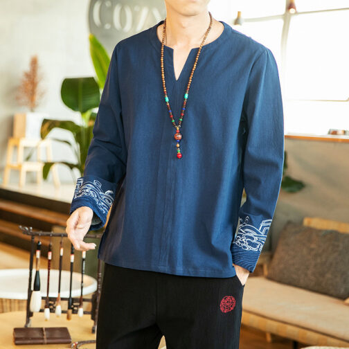 Linen Men's Embroidered Long Sleeve - Image 5