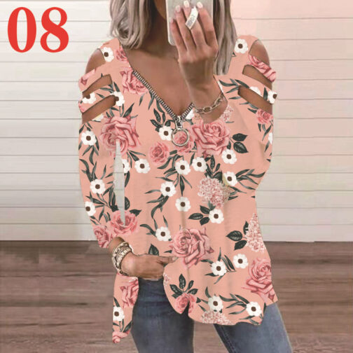 Long Sleeve Low Cut Printed Strap Long Sleeve T-Shirt - Image 9