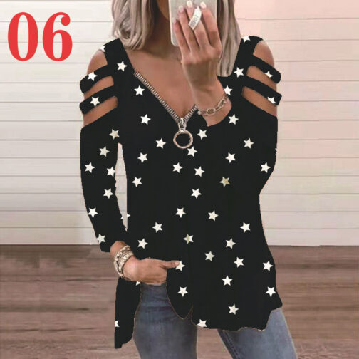 Long Sleeve Low Cut Printed Strap Long Sleeve T-Shirt - Image 3