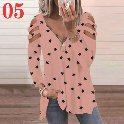 Long Sleeve Low Cut Printed Strap Long Sleeve T-Shirt - Image 10