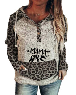 Long Sleeve Printed Bear Girl Hooded Sweatshirt