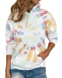 Long Sleeve Casual Tie Dye Print Colorful Hooded Long Sleeve Sweatshirt