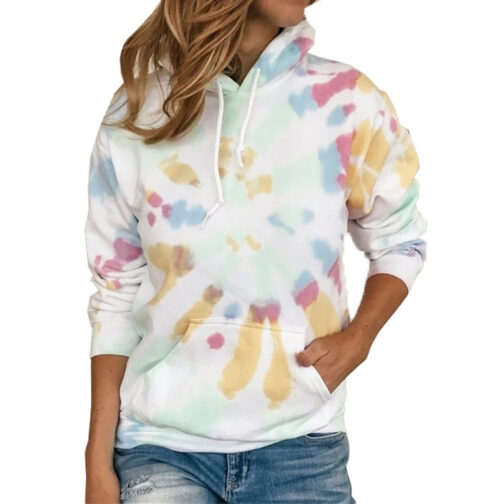 Long Sleeve Casual Tie Dye Print Colorful Hooded Long Sleeve Sweatshirt - Image 2