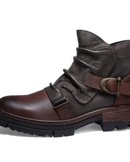 Retro Wrinkle Genuine Leather Mens Boots