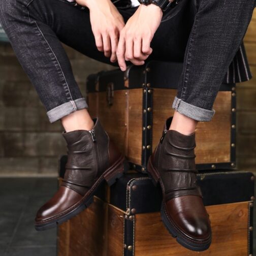 Retro Wrinkle Genuine Leather Mens Boots - Image 3