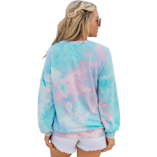 Long Sleeve Casual Tie Dye Printed Colorful Sweatshirt - Image 3