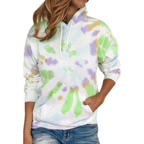 Long Sleeve Casual Tie Dye Print Colorful Hooded Long Sleeve Sweatshirt - Image 4