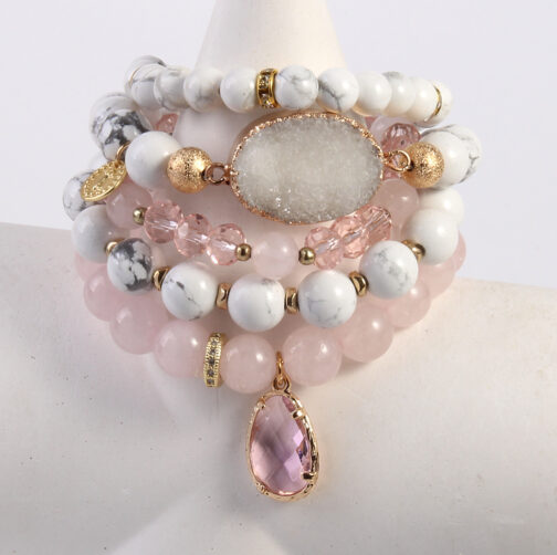 Women's Natural Pink Crystal Glass Cluster Bracelet - Image 5