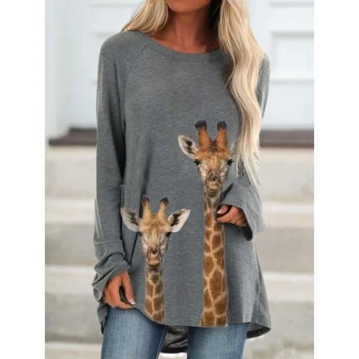 Long Sleeve Round Collar Skirt Personalized Animal 3D Printed Long Sleeve Dress - Image 3