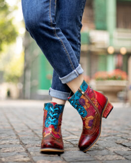 Casual Retro Ethnic Boots Lace Printing Dark Pattern Cowboy Boot