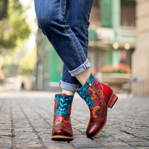 Casual Retro Ethnic Boots Lace Printing Dark Pattern Cowboy Boot - Image 2