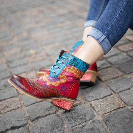 Casual Retro Ethnic Boots Lace Printing Dark Pattern Cowboy Boot - Image 3