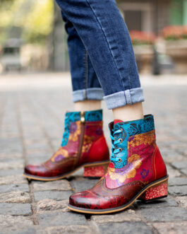 Casual Retro Ethnic Boots Lace Printing Dark Pattern Cowboy Boot